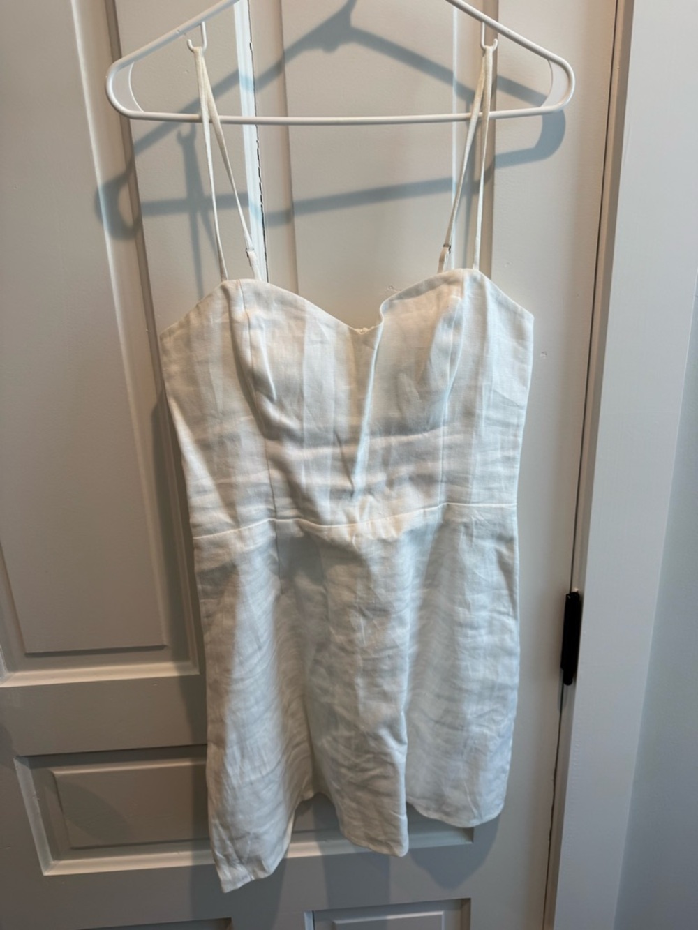 Reformation White Spaghetti Strap Linen Mini Dress